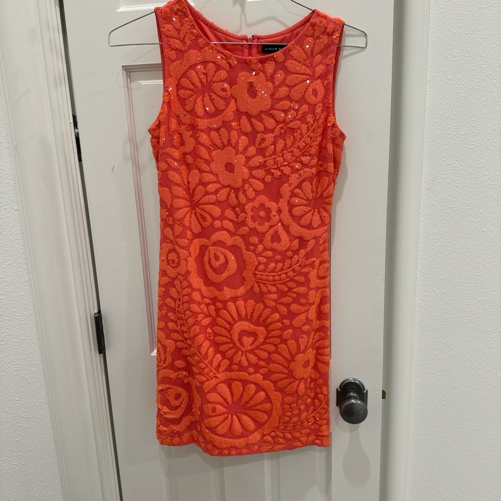 Aidan Mattox Vibrant Orange Floral Mini Dress